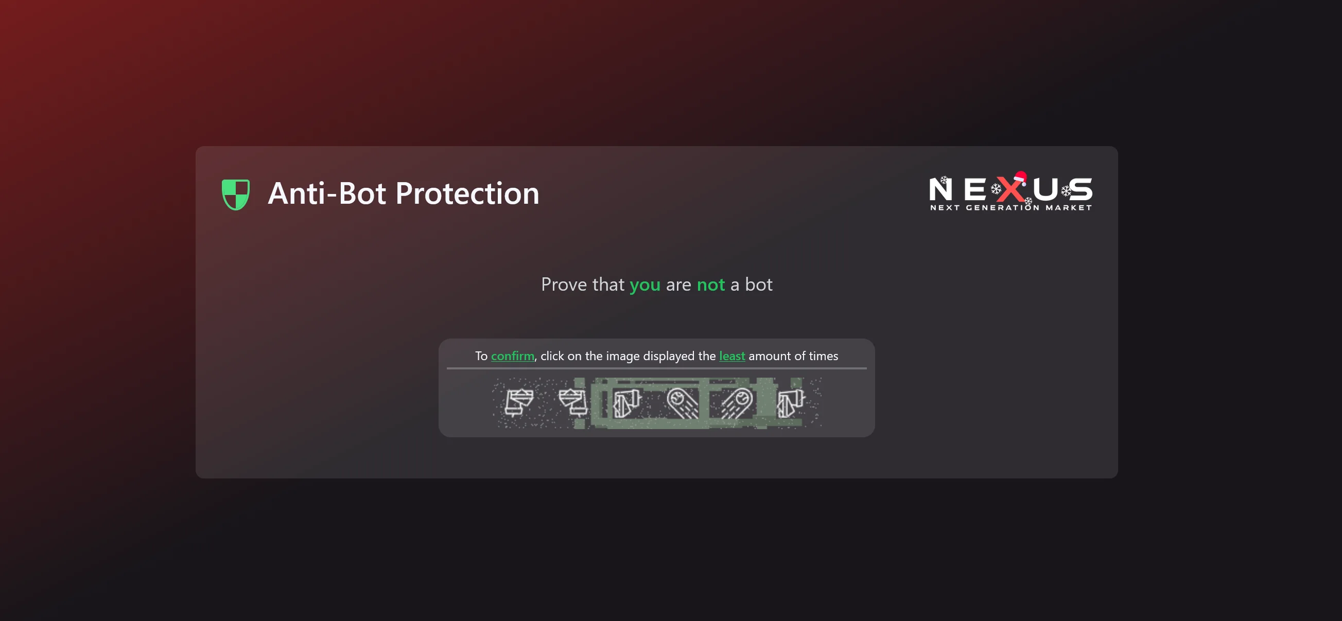 Nexus Market anti-bot protection system showing captcha verification for secure access