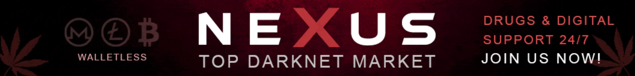 Nexus Market — Top Darknet Marketplace banner showing cryptocurrency support and 24/7 customer service